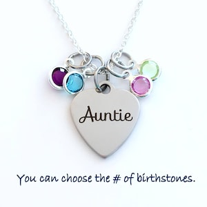 Collar de tía, regalo de sobrina sobrino Joyería con múltiples piedras de nacimiento, 2 3 4 5 6 7 8 de los niños Tía Hermana Colgante con dije de plata largo