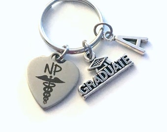 NP Graduation Present 2024 Gift, NP Keychain, NP Keyring for Nurse practitioner, Graduate Key chain Medical Caduceus initial letter 2025 him