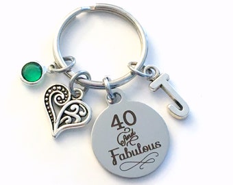 40th birthday gifts for women Keychain, Forty and Fabulous Key Chain, 40 40th her Birthstone Initial Present Jewelry Fortieth best friend