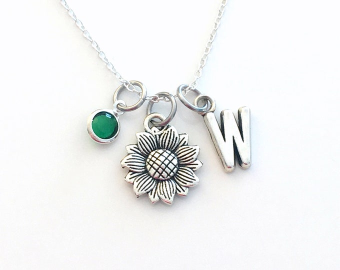 Featured listing image: Sunflower Necklace, Sun Flower Jewelry, Silver Floral Charm, Gift for Bridesmaid Present Bridal party minimalist daughter 925 sterling chain
