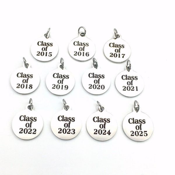 Add a Class of 2024 Year charm, 2017, 2018, 2019, 2020, 2021, 2022, 2023, 2025 pendant for Keychain, Necklace, or Bracelet personalized date