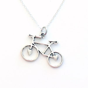 Bike Necklace, Silver Bicycle Jewelry, Gift for Cyclist Present, Cyclist Jewelry, Large Bike Charm, Triathlon Road Racing Long short chain