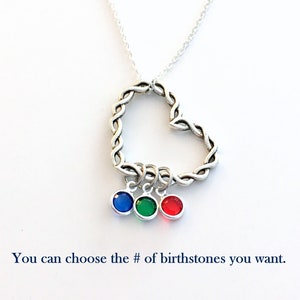 Open Heart Necklace, Gift for Mother&#39;s Day Present from Kids with multiple birthstones, Grandmother Jewelry 2 3 4 5 6 7 8 9 Mimi Grandma her