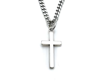 Cross Necklace for Man, 3mm Stainless Steel Curb Chain won&#39;t tarnish, Men Christian Jewelry, Religious Gift for Men confirmation Father Day