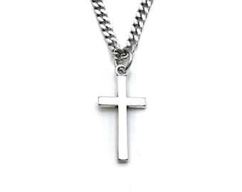 Collier croix pour homme, chaîne gourmette en acier inoxydable de 3 mm qui ne ternit pas, bijoux chrétiens pour homme, cadeau religieux pour homme, confirmation fête des pères