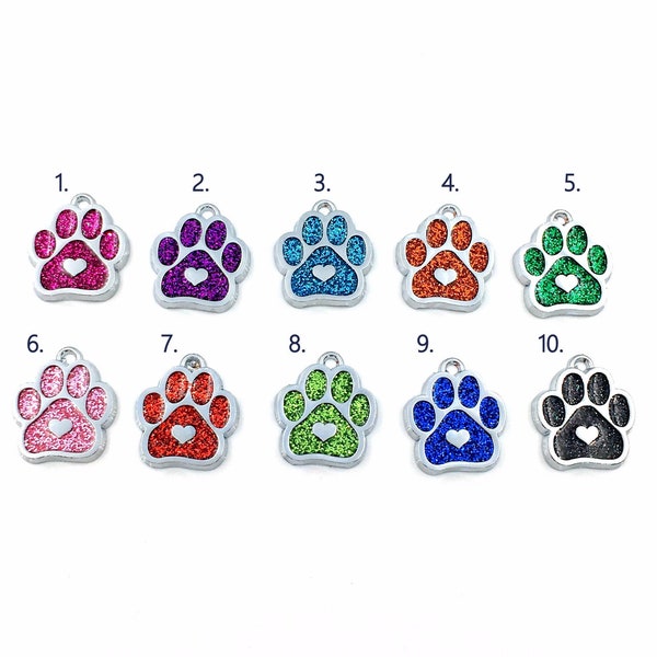 Dog Paw Charm Pendant / Add on purchase for Bangle, Necklace, or Keychain / Glitter Enamel Pendant / Pink Purple Blue Orange Red or Black