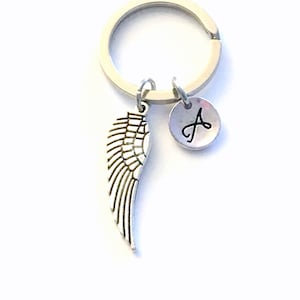 Llavero de ala, llavero de ángel, llavero de pluma, regalo de condolencia, regalo conmemorativo con letra inicial, regalo de duelo con monograma