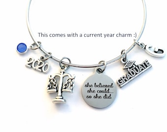 2024 Law school Graduation Gift Jewelry, Legal Secretary Graduate charm Bracelet, Lawyer Grad Present, Law She believed she could so she did