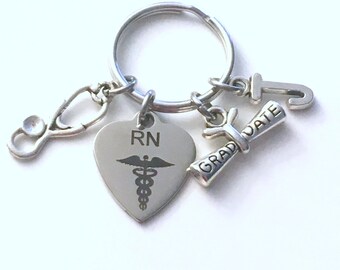 RN Graduation Gift Key Chain, RN Keychain Class of 2024 Present, Registered Nurse Grad Keyring, Medical Student Stethoscope Male women man