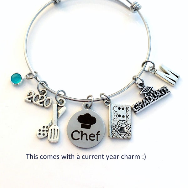 2024 Culinary Graduation Bracelet / Chef Grad Jewelry / Cooking Graduate Student Gift / Silver Charm Bangle / Cuisine Food Women Her