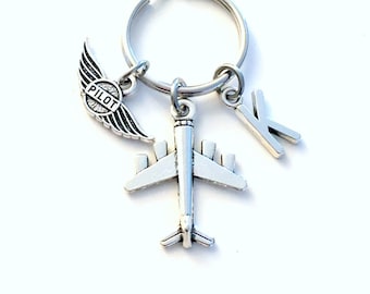 Gift for New Pilot License, 2026 Airplane Keychain, Air Plane Keyring, Present Flight Instructor Key Chain Initial Letter amateur Wings 2025