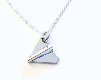 Paper Airplane Necklace, Silver Air Plane Jewelry, Gift for Teen Boy Girl, Silver Origami Charm, Best friends BFF Teenager Teenage man men