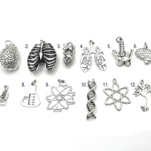 Science Charm, Add on to any listings single Pendant, Brain, Heart, Lungs, Spine, Chemist, Engineer, Molecule, Atom, Lab Beaker, Microscope