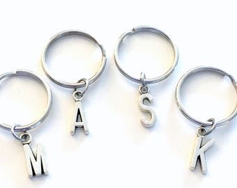 Initial Key Chain, Any Letter Keychain, Your choice of Monogram, Personalized Custom, Customized Key Ring Charm Silver A B C D E H J K M S T