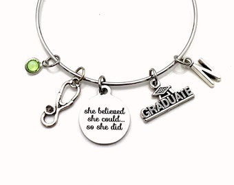 Medical School Graduation Bracelet, Jewelry Gift for RN, LPN, Paramedic, Vet Student Nurse, Dr, She believed she could so she did her can