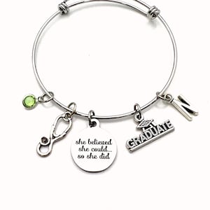 Medical School Graduation Bracelet, Jewelry Gift for RN, LPN, Paramedic, Vet Student Nurse, Dr, She believed she could so she did her can image 1