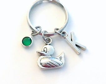 Duck Keychain, Ducky Bird Key Chain, Gift for New Mommy or Daddy present, Animal Men women her him with Initial Birthstone little duckling