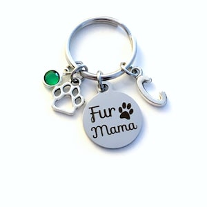 Llavero de regalo para mamá perruna, llavero de regalo para mamá peluda. Puedes elegir varias letras y/o piedras de nacimiento. Ideal para bebés peludos, gatos, conejos o hurones.