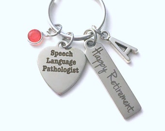 Retirement Gift for Speech Language Pathologist Keychain, SLP Therapist Key Chain, Therapy Keyring, him her men women present Initial Letter