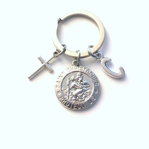 St. Christopher KeyChain, New Driver Keyring Patron Saint Safe Travel Key chain Personalized Initial birthday present Christmas Gift License