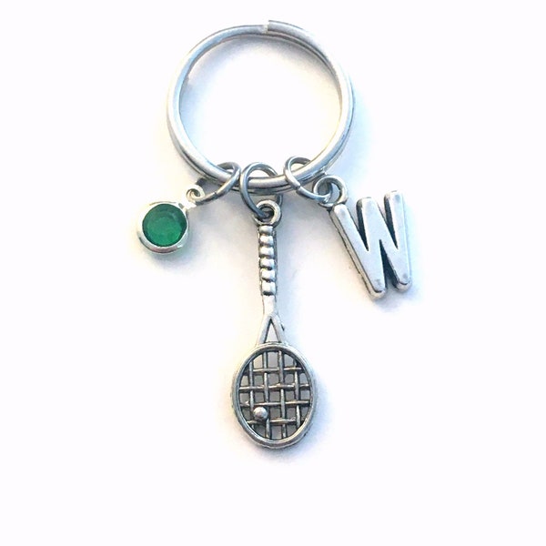 Gifts for Racquetball Player Keychain, Squash Racket Key Chain, Squash Keychain, Silver Tennis Keyring, Badminton Racquet Ball Jewelry Coach