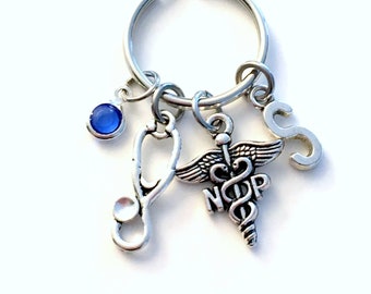 Personalized NP Key Chain, Gift for NP Nurse Practitioner KeyChain Nursing Keyring Initial Birthstone Birthday Christmas present Stethoscope