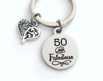 Portachiavi regalo per il 50° compleanno per donna, portachiavi 50 e favoloso, regalo da 50 anni