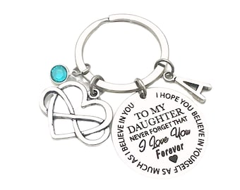 To My Daughter, Never forget that I love you forever I hope you believe in yourself as much as I believe in you Keychain, Gift from Mom Dad