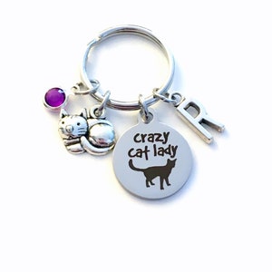 Llavero de la Señora Loca de los Gatos, Múltiples letras o piedras de nacimiento 2 3 4 5 6 7 8 9, Regalo para el Llavero de la Mamá Gatita,