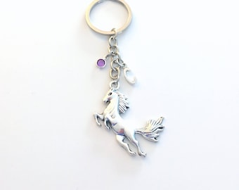 Large Horse Key Chain, Stallion Keychain, Pony Silver Charm Equestrian Custom Personalized Gift for Teen Girl her animal lover running rodeo