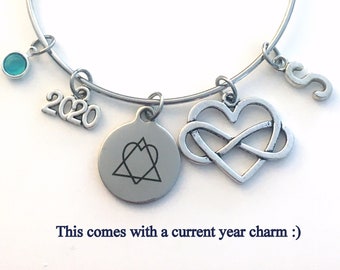 Adoption Day Bracelet, Gotcha 2022 Gift for New Mom Jewelry, Adopt Symbol Charm, initial Birthstone Birthday Present infinity symbol heart