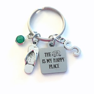 Llavero &quot;La caravana es mi lugar feliz&quot;, llavero de RV, regalo para el Día de la Madre, regalo para amigos en un parque de casas rodantes para acampar