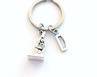 Microscope Key Chain / Silver Microscope Keyring / Science KeyChain / Gift for Lab Technician / Tech Gift for Teacher or Researcher