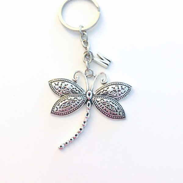 Large Dragonfly Key Chain, Dragon Fly Keychain, Dragonflies Silver Charm, Custom Personalized Gift for Teen Girl her women insect bug animal