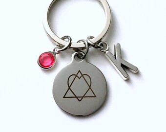 Adoption KeyChain, Adoption Symbol Keyring, New Parent Key chain, Jewelry Personalized Initial Birthstone birthday Gift Christmas Present