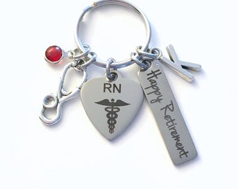 Registered Nurse Retirement Present, RN Keychain, Gift for Women or Men Retire, Nursing Key Chain Keyring him her Personalized Custom