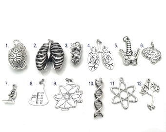 Science Charm, Add on to any listings single Pendant, Brain, Heart, Lungs, Spine, Chemist, Engineer, Molecule, Atom, Lab Beaker, Microscope