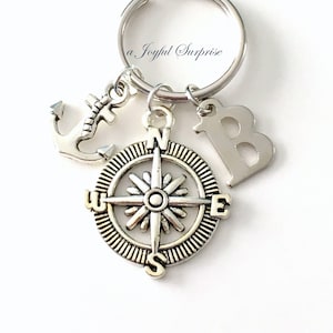 Llavero náutico, llavero con brújula y ancla, llavero regalo del día del padre, regalo para papá, dije con letras de marineros, personalizado para pescadores
