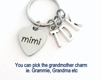 Mimi Key Chain, Multiple letters, Gift for Grandmother Keychain, Grandma Present Grammy Keyring Nana Granny Nanna Grammie Custom Initial
