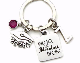 2026 Graduation Gift for Her Keychain / And so the adventure begins Key Chain / Grad Keyring Present / Graduate Son, Daughter, Girlfriend
