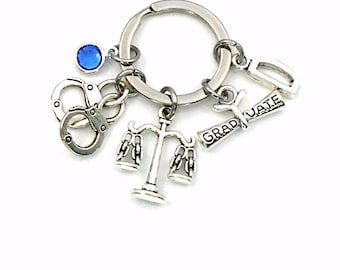 Criminology Gift for Graduate Key Chain, Graduation Key Chain / Criminologist Keyring Present / Criminal Lawyer, Crime Detective Grad scroll