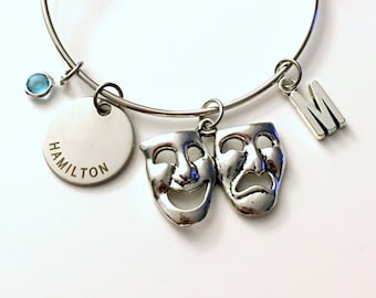 Hamilton Jewelry Charm Bracelet Bangle The Musical Theatre Theater Silver initial birthstone Drama Mask  Gift for Teenage Daughter Teen Girl