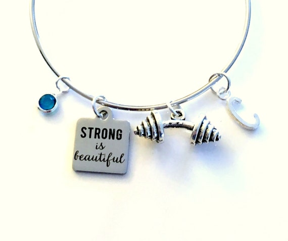 Strong is Beautiful Bracelet Strong Gift Fitness Jewelry Silver