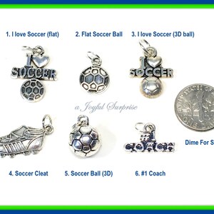 Soccer Charm, Your choice Soccer Ball, Cleat, I love Soccer, 1 Coach, Football Cleat Pendant 1 Silver Soccer Charm Add on or Separate image 8