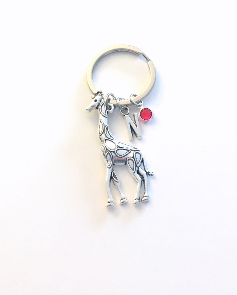 Giraffe KeyChain, Giraffe Keyring, Animal Key chain, Large Giraffe Jewelry, Personalized Initial Birthstone birthday present Christmas Gift image 1