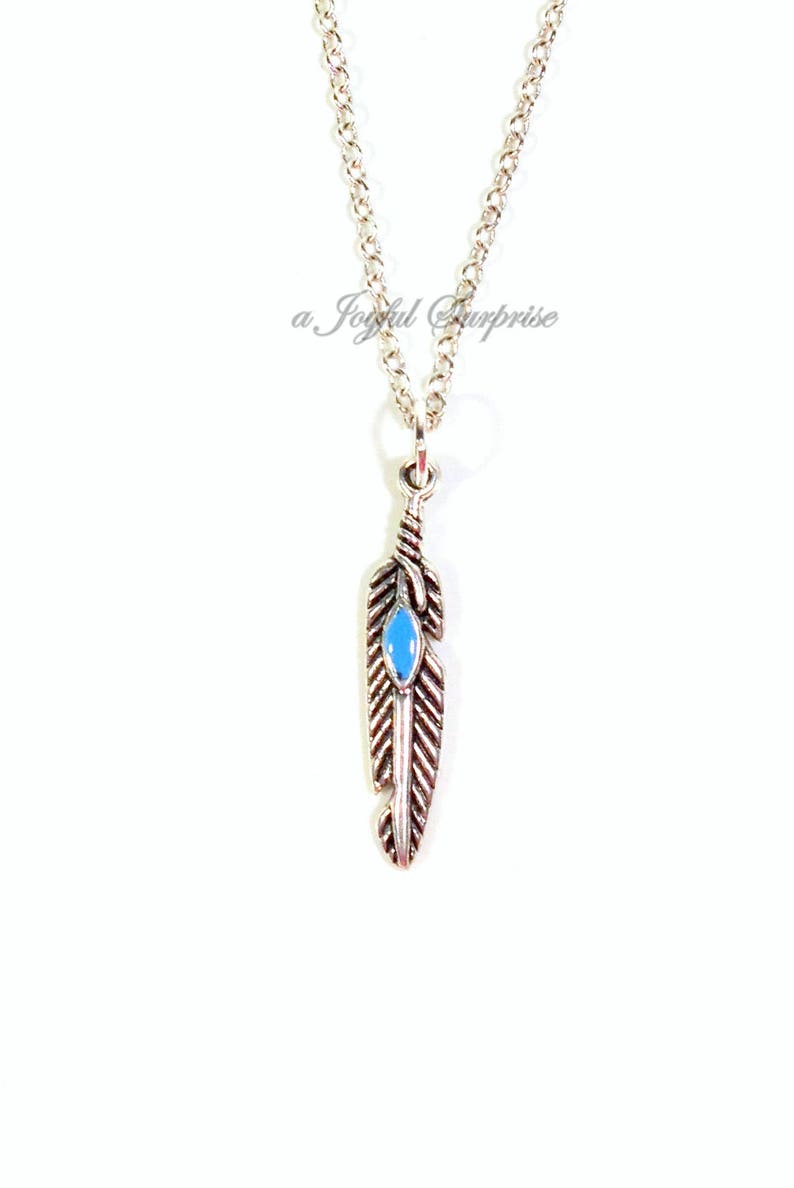 Silver Animal Gift for Birdwatcher Dainty Blue Charm Native American symbol men women her pewter Feather Necklace Peafowl Feather Jewelry