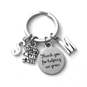 Thank you for helping us grow Key Chain, Gift for Au Pair Keychain, Guardian Keyring Jewelry, Multiple letter birthstones 2 3 4 5 6 present image 4