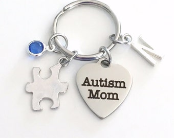 Autism Mom KeyChain Gift for Awareness Keyring Autistic Mother Key chain Pendant Jewelry charm Silver Initial Birthstone birthday present