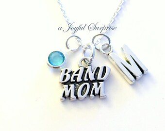 Band Mom Necklace, Gift for Musician's Mother Club, Silver Music Jewelry charm Initial Birthstone present Sterling 925 Canadian Seller Mum