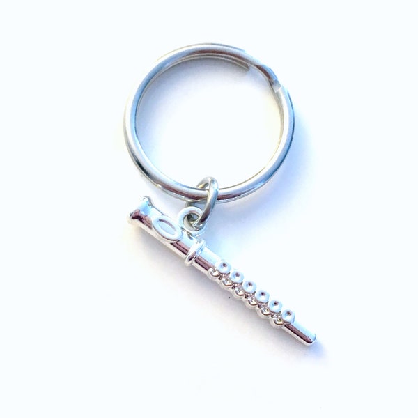 Flute Keychain, Wind Band Instrument, Gifts for Flute Player Gift, Music Charm Key Chain, Silver Flute Keyring, Wind Instrument present